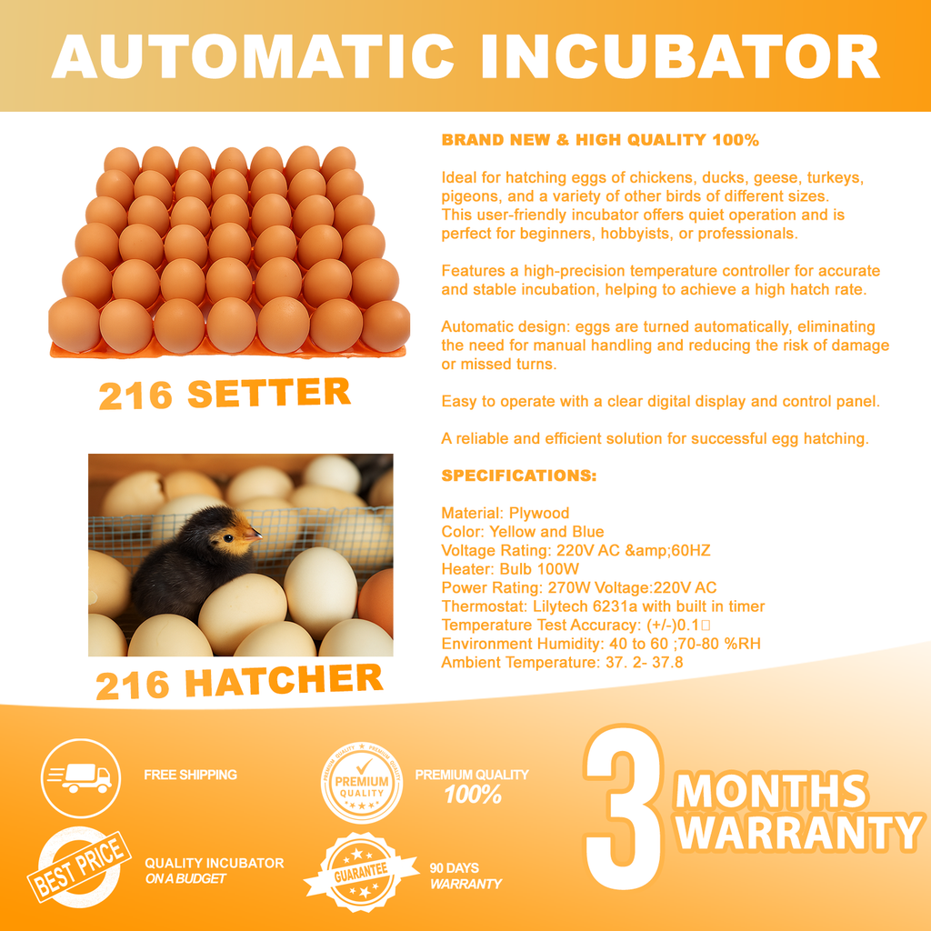 Automatic Incubator (216 Setter & 216 Hatcher) Chain Operated