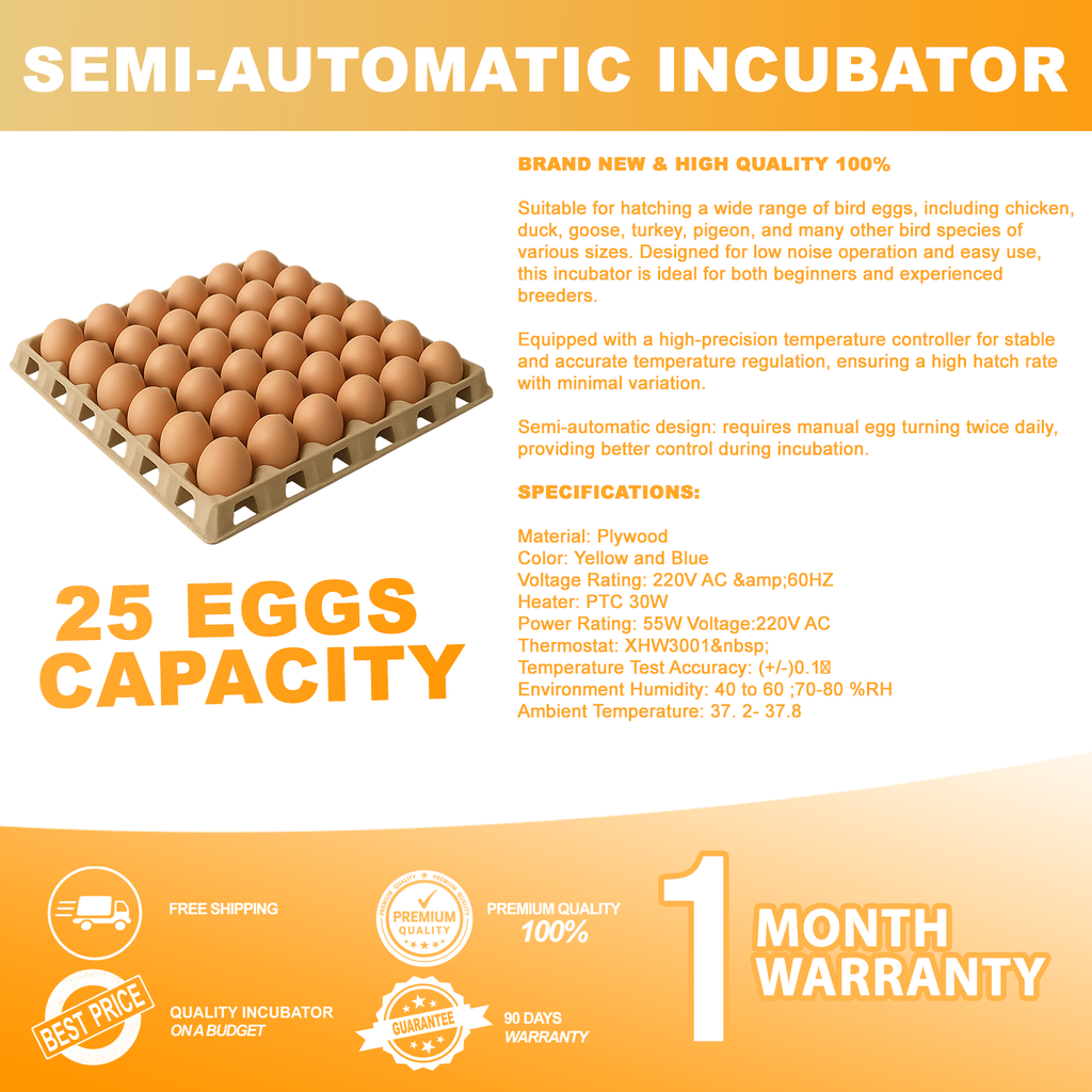 Semi-automatic Incubator (25 Capacity)