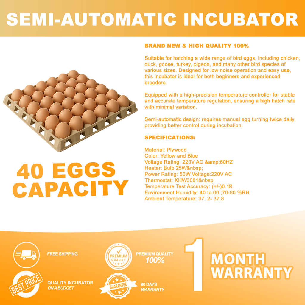 Semi-automatic Incubator (40 Capacity)