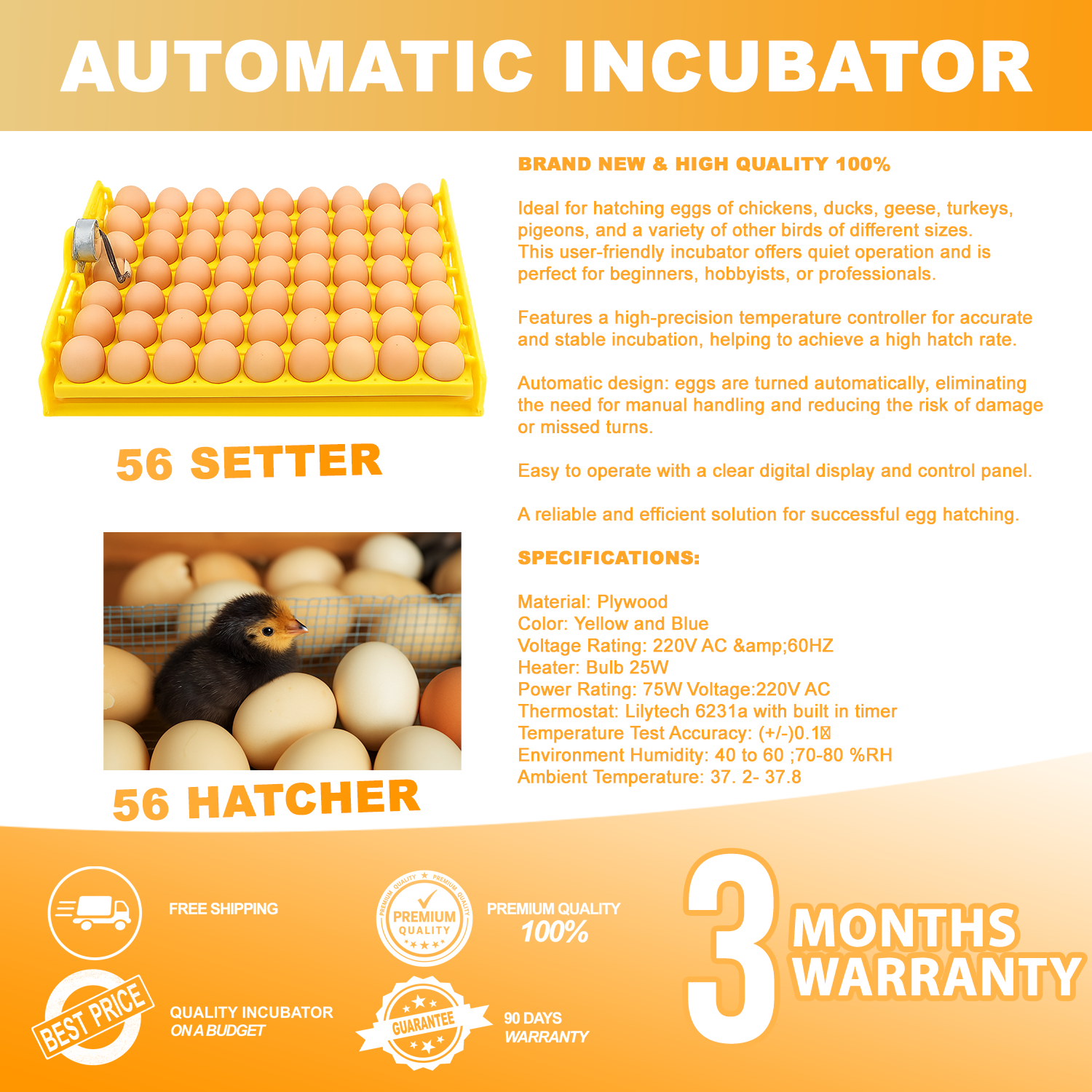 Automatic Incubator (56 Setter & 56 Hatcher)