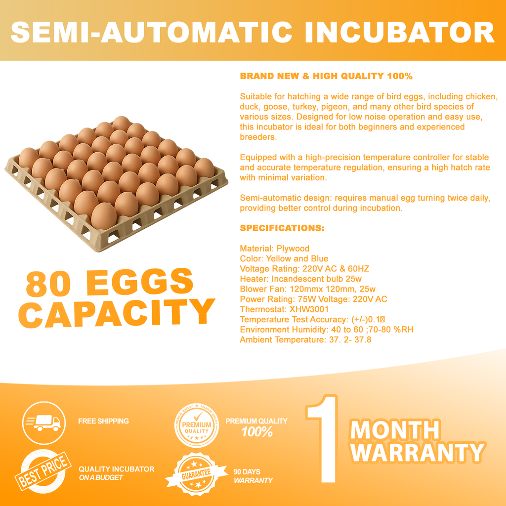 Semi-automatic Incubator (80 Capacity)